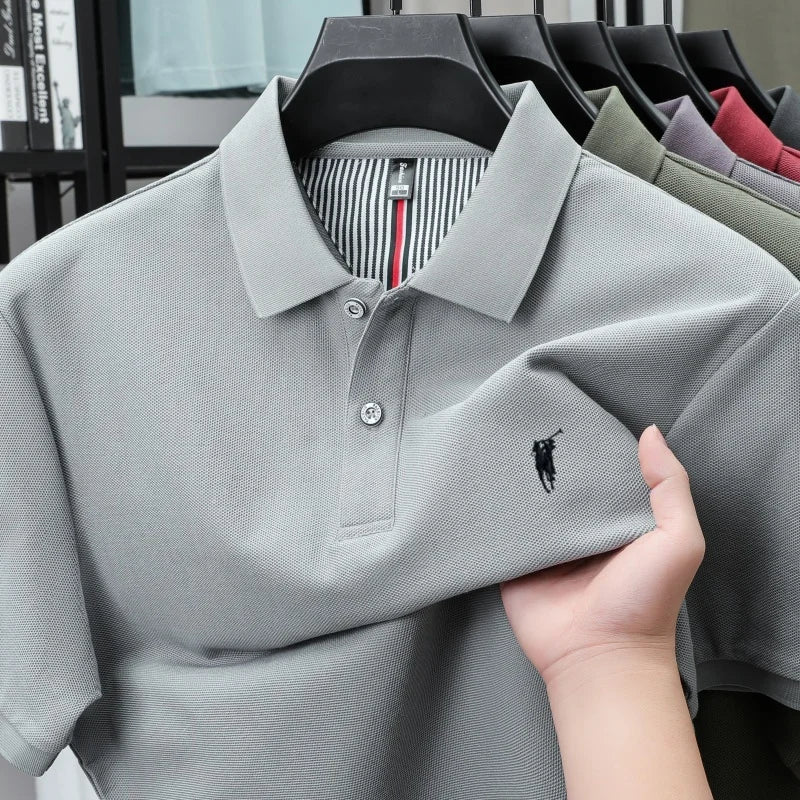 Polo-Shirt aus 100 % reiner Baumwolle, Kurzarm, High-End-Luxusmarke, Mode, Paul Pony Stickerei, Golf, Business Casual Herren T-Shirt