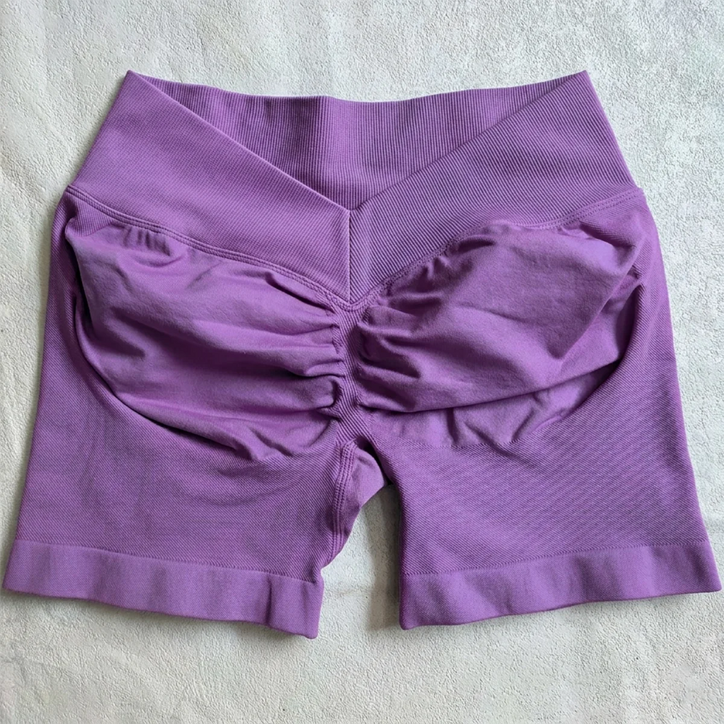 Damen Scrunch Shorts nahtlos V-Rücken Scrunch Booty Shorts Fitness Workout Laufen Yoga Gym Shorts