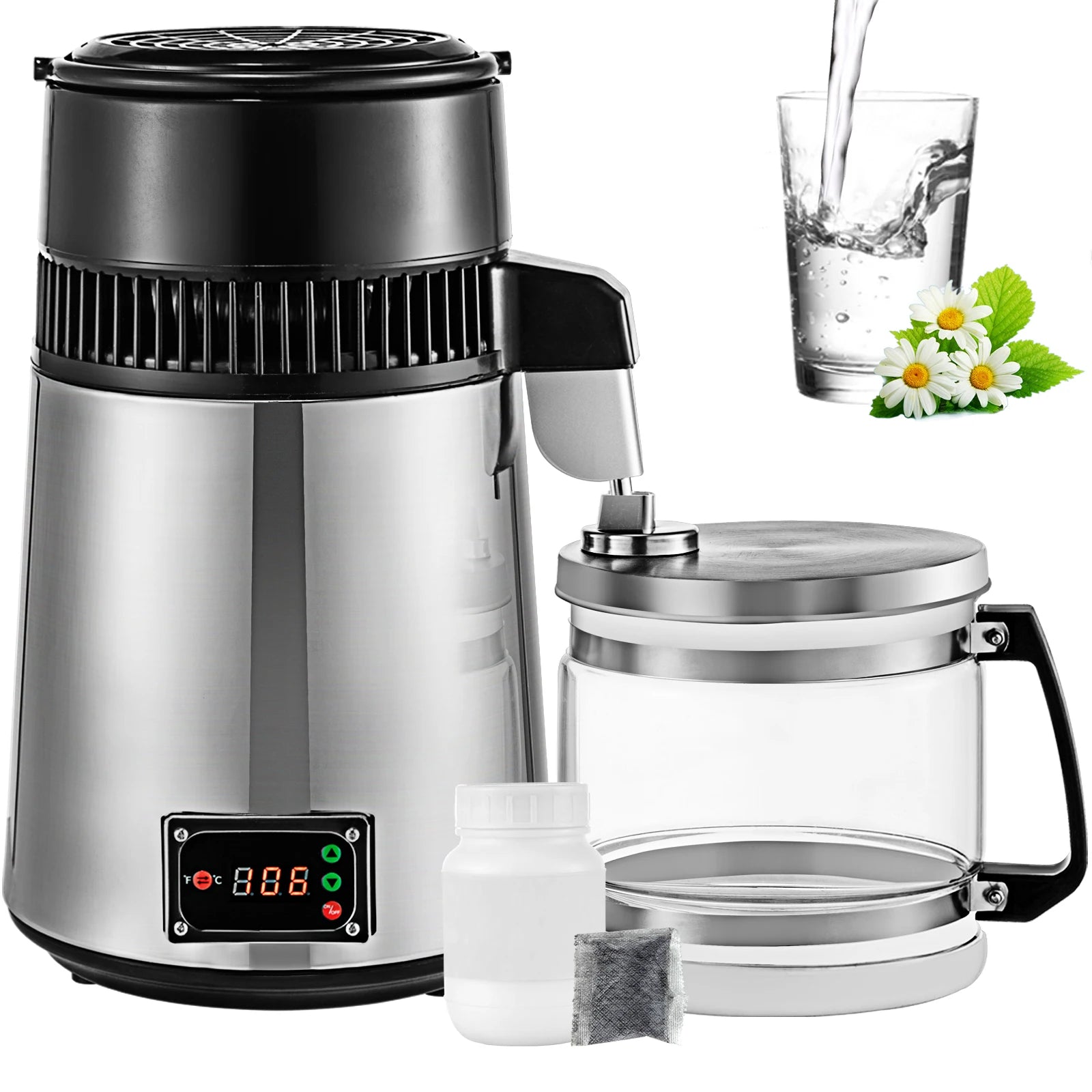 SucceBuy 4L Wasserdestilliergerät Reiniger Filter Spender Trinkwasserenthärter Dual-Temperaturanzeige Überhitzungsschutz Haushaltsgerät Hauptbild