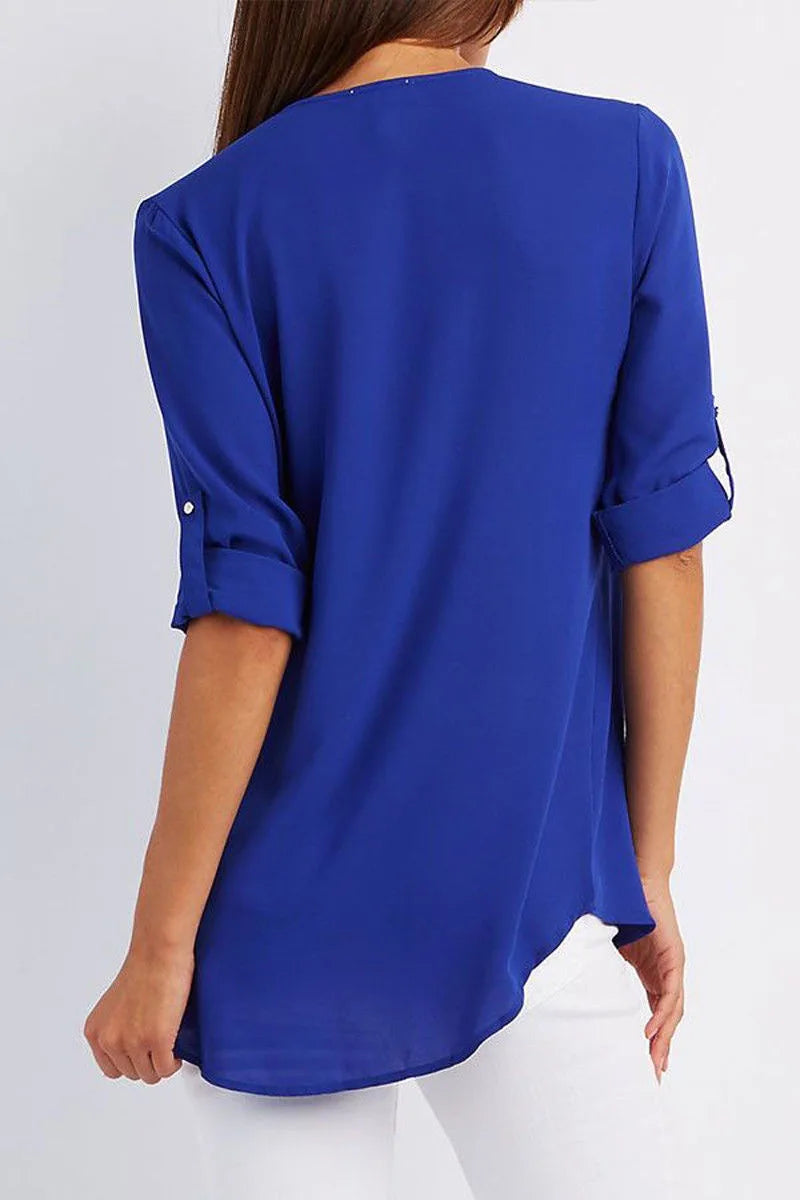 2024 Qualität Heißer Verkauf Plus Size Tiefer V-Ausschnitt Damenbluse Chiffon Coole lockere Hemd Mode Freizeit Damen Tops Sexy Reißverschluss Pullover