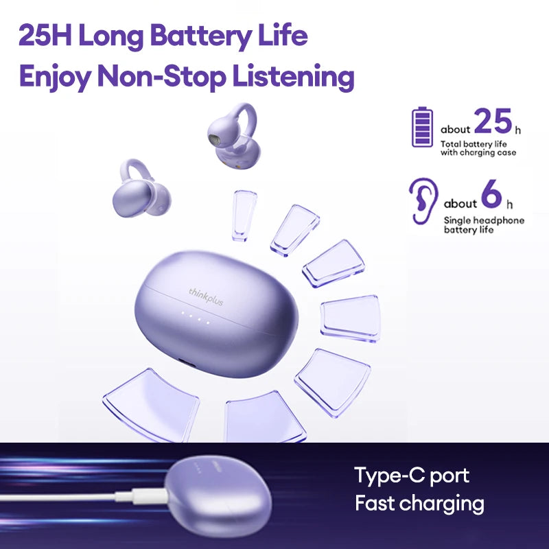 Lenovo LK6 Over-Ear Kabellose Bluetooth 5.4 Kopfhörer Klangqualität Rauschunterdrückung Ohrclip-Kopfhörer Lange Ausdauer Headsets