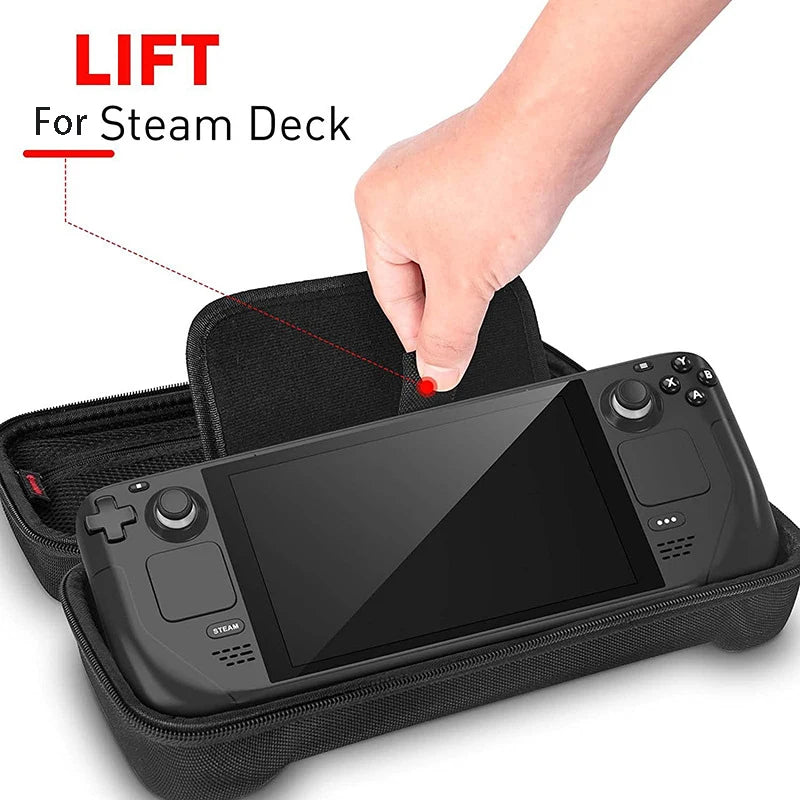 Aufbewahrungsbox für Steam Deck OLED Konsole mit Tragegriff, stoßfeste Hartschalen-EVA-Tasche mit Reißverschluss und Netztasche für Kabel und Ladegerät