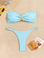 Sexy Bandeau Bikini Set 2026 Damen Himmelblau Seestern Verzierung Push Up String Bikini Brazilian Beach Badeanzug Micro Bademode