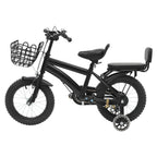 14" Kinderfahrrad Verstellbares Kinderfahrrad Belastbarkeit 60kg mit Stützrädern+Korb+Rückenlehne Rücksitz für 3-7 Jahre (Weiß/Schwarz)