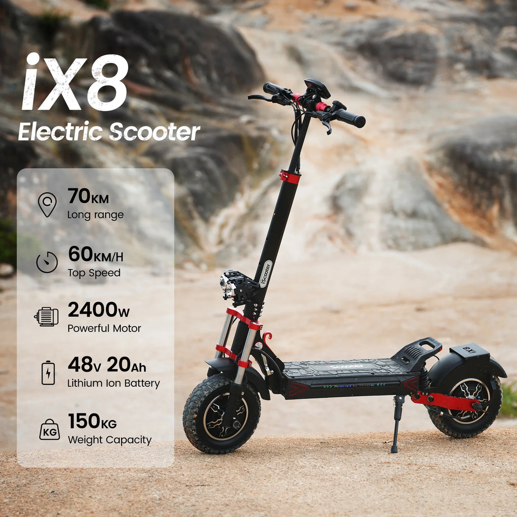 iScooter iX8 Erwachsenen Elektroroller 2400W Motor 48V20Ah Akku 12 Zoll Offroad-Luftreifen Faltbarer E-Scooter