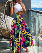 Mode Baumwolle Damen Blumenmuster Rock Seitliche Krawatte Strandröcke Sommer High Waist Wickel Blumen Langer Rock
