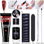 LILYCUTE 15ml Verlängerungsgel-Nagellack-Set Quick Nail Prolong mit Verlängerungsform-Nagelspitzen Acryl-Lösung Maniküre-Werkzeug-Kit