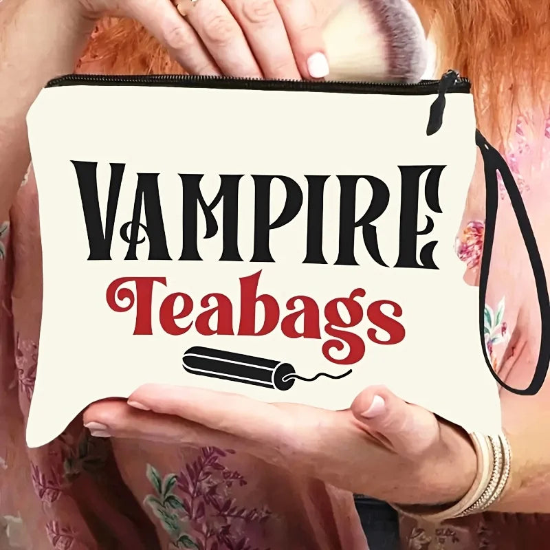 VAMPIRE Teabags Themed Kulturtasche Menstruationstasse Beutel Modische Tragbare Reise-Organizer Kreative Handgelenktasche Make-up-Taschen