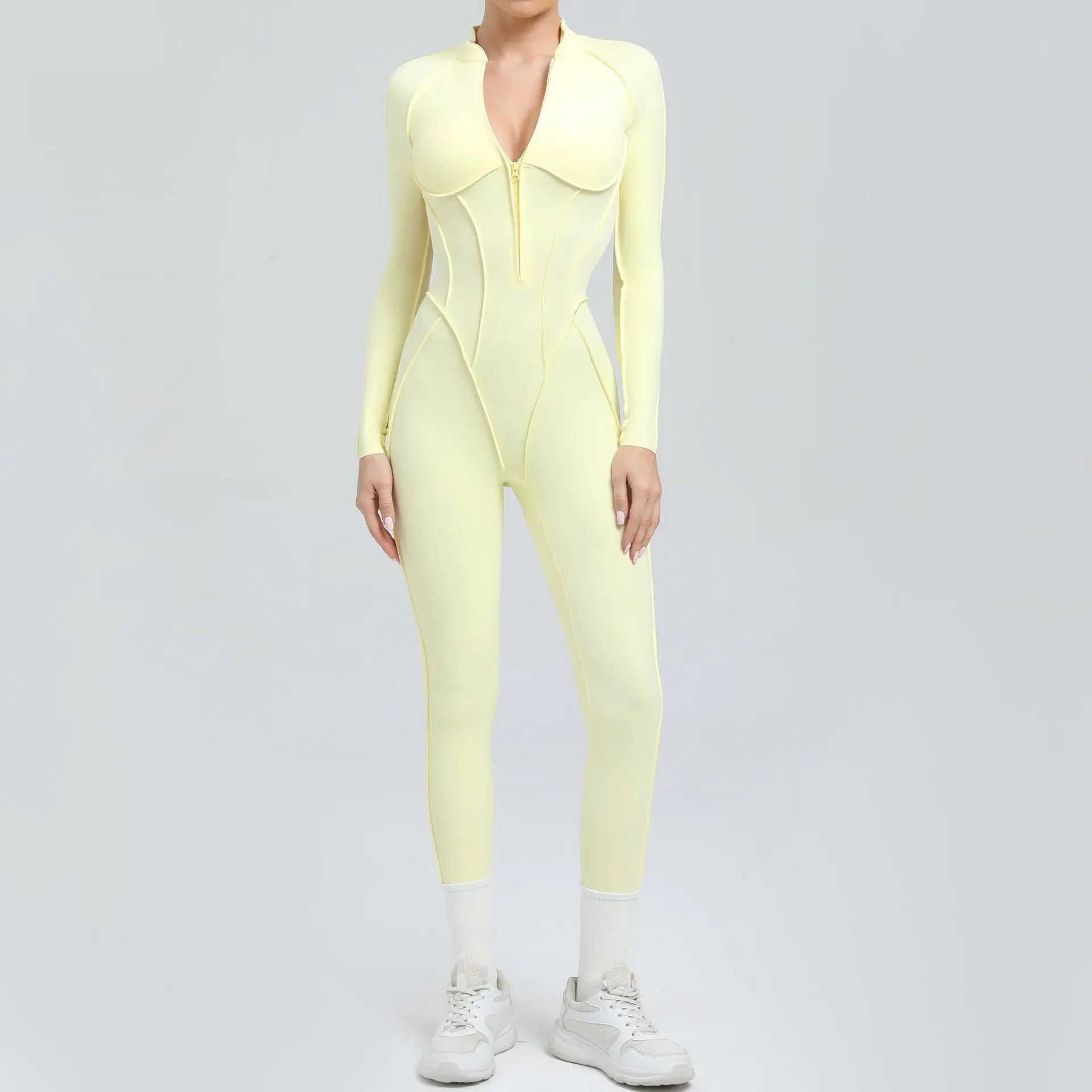 Damen-Trainingsanzug Fitness-Workout Sportkleidung Outfit Reißverschluss-Jumpsuit Yoga Fitness Overall Set Offene Rücken Bodysuits Anzug für Damen