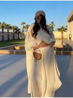 Beiges zweiteiliges Set für Damen, Oversized-Hemd mit Knopfleiste und High-Waist-Hose mit weitem Bein, Y2k Sommer-Urlaubs-Kaftan-Outfit
