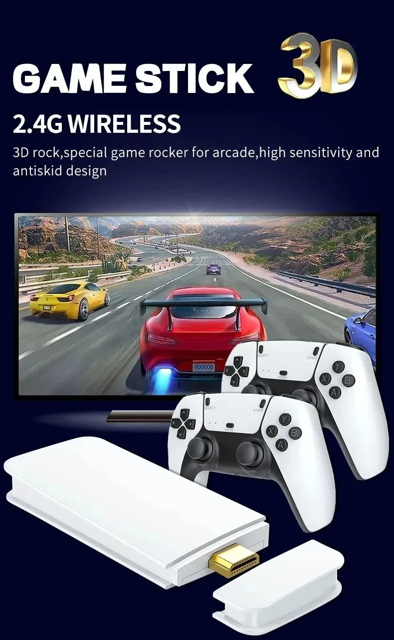 4K HD 64G Videospielkonsole: M15 Game Stick mit über 40.000 klassischen Arcade-Spielen, zwei kabellose Gamepads, Zwei-Spieler-TV-System