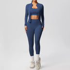 3-teiliges Sportbekleidung Yoga-Set Gym Sport-BH Reißverschlussjacke Leggings Kleidung Sportbekleidung Yoga-Anzüge für Damen Fitness-Set Trainingsanzug