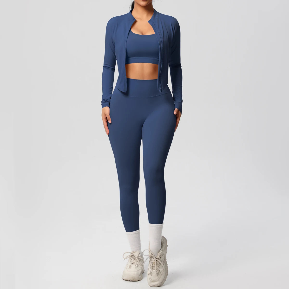 3-teiliges Sportbekleidung Yoga-Set Gym Sport-BH Reißverschlussjacke Leggings Kleidung Sportbekleidung Yoga-Anzüge für Damen Fitness-Set Trainingsanzug