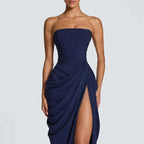 Damen einfarbiges plissiertes, sexy trägerloses Kleid, elegantes schulterfreies, rückenfreies Kleid mit hoher Taille und Schlitz 2026, neues Abendparty-Kleid