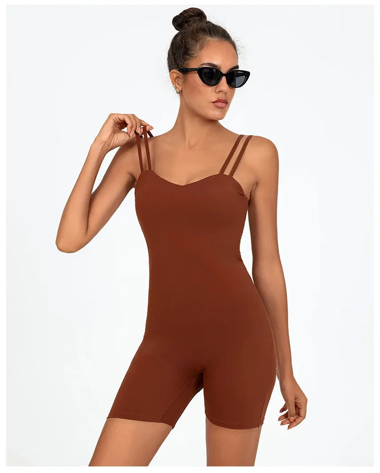 Greenora Damen Workout Strampler Sexy Rückenfrei Yoga Overall Eng Anliegend Body Fitness Activewear Ärmellose Sportbekleidung Einteiler
