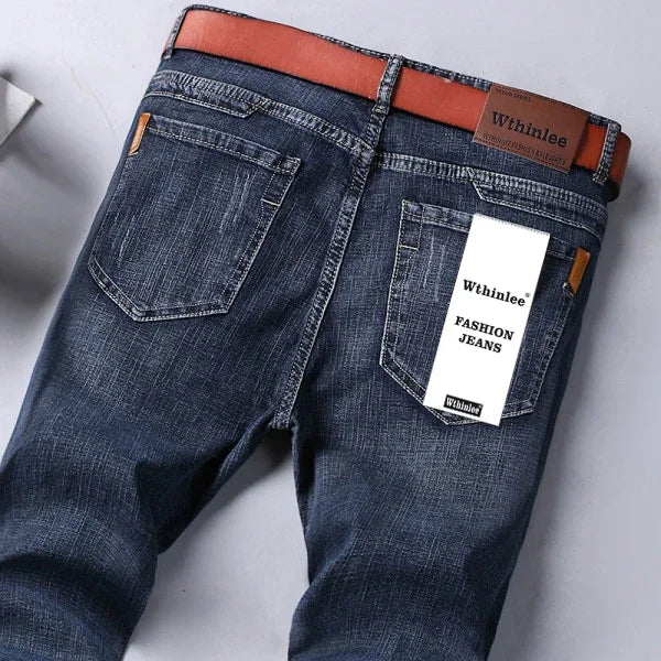 2024 Gerade, normale blaue Stretch-Jeans Frühling Herbst Herren Klassische Jeans Business Fashion Smart Jeans für Herren