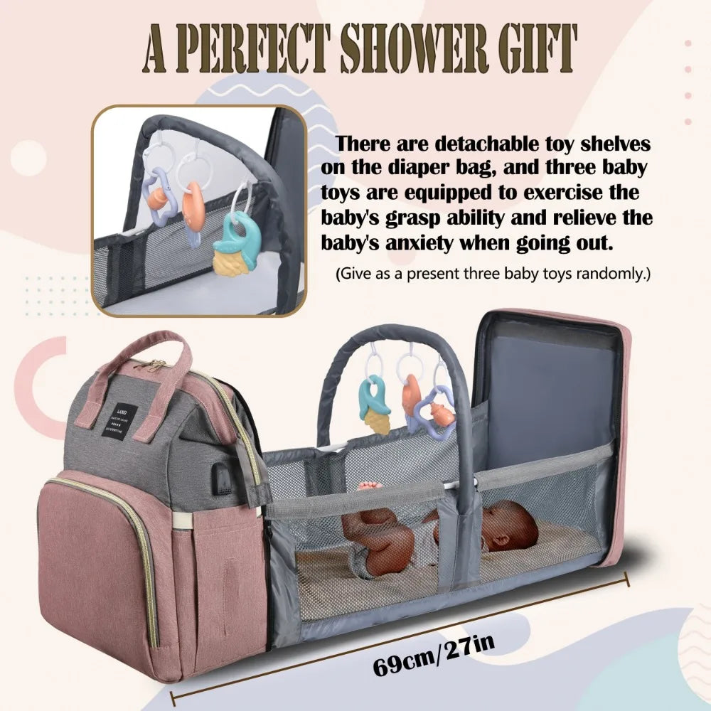 Wickeltasche Leichtgewicht Tragbares Klappbett Großraum-Reise-Maternity-Taschen Baby-Rucksack Weibliche Mama-Ausgehtasche
