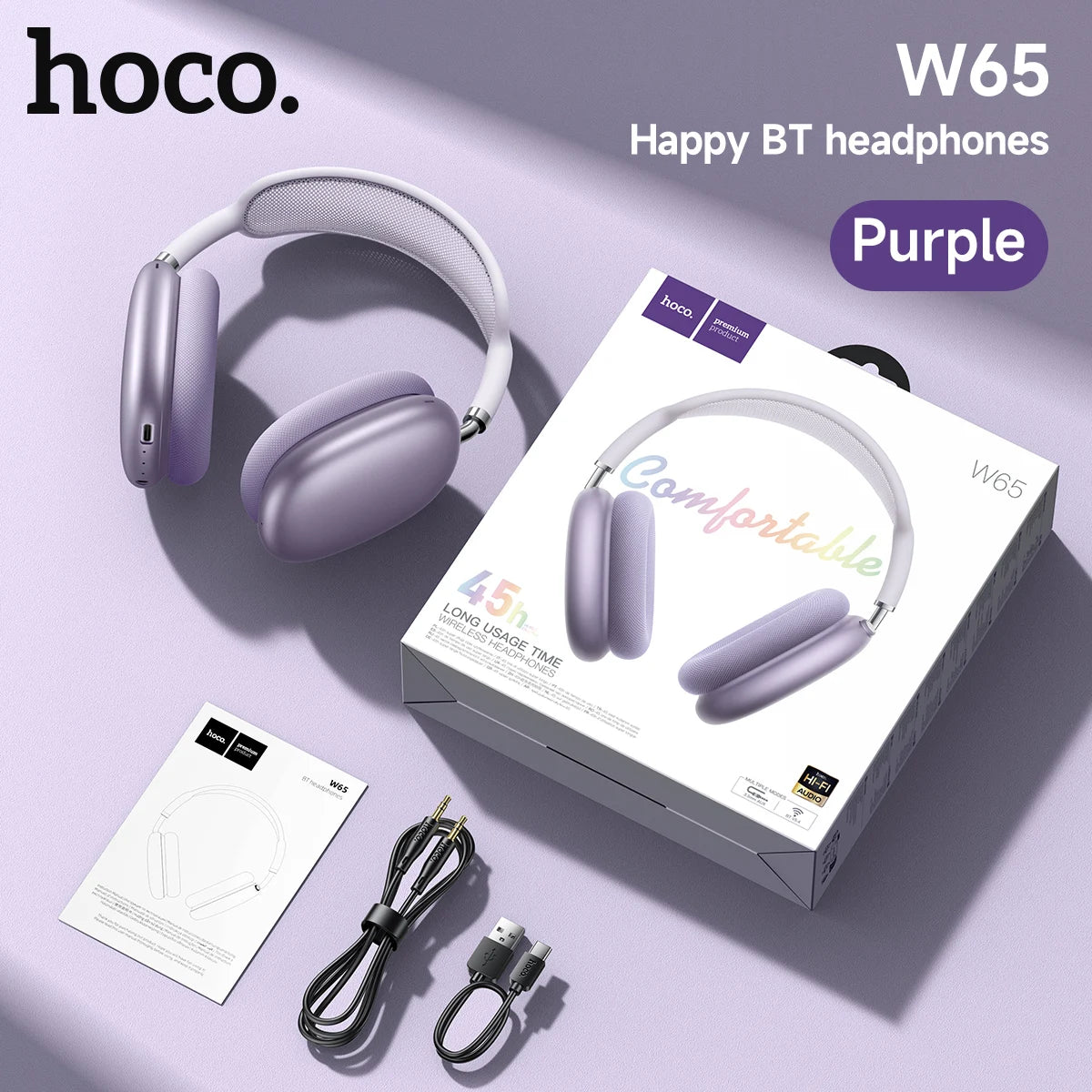 hoco Over-Ear Bluetooth 5.4 Kopfhörer Sport Kabellose Ohrhörer Headsets mit Mikrofon für Telefonate Stoff-Ohrpolster