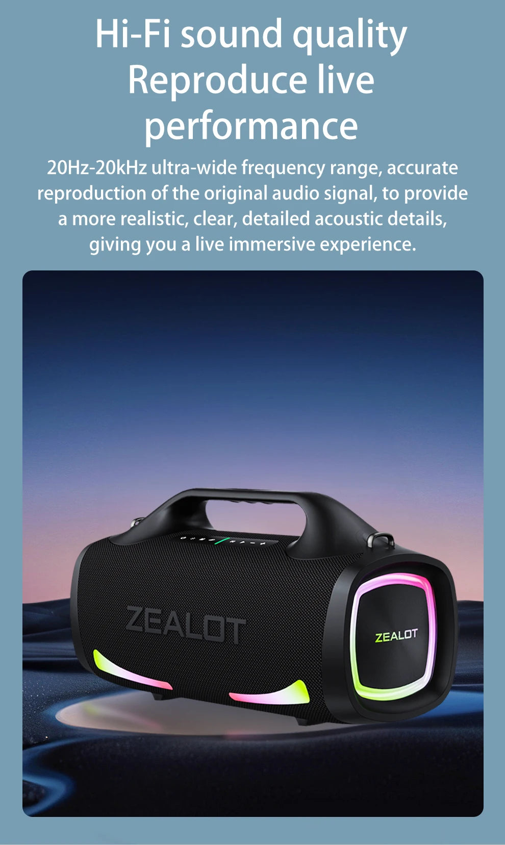 ZEALOT S79 Bluetooth-Lautsprecher 100W Tragbarer Subwoofer HiFi Dual Pairing Schnellladung 24000mAh Akku