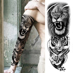 1 Sheet Full Arm Compass Zeus Skull Tiger Lion Flower Temporary Tattoos Sleeve For Men Women Adults Fake Temp Sticker Tattoo