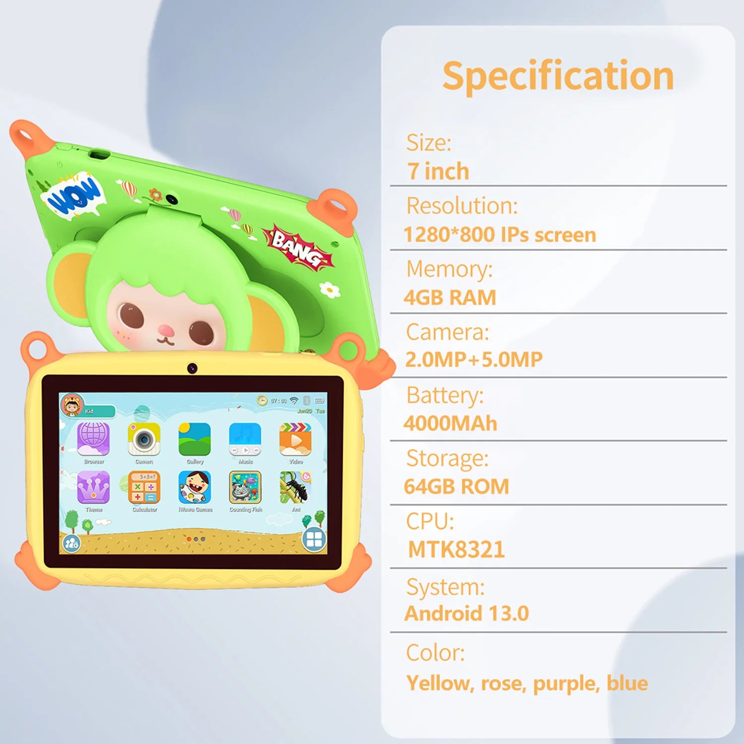 2026 Globale Version 7 Zoll 5G WiFi Kinder-Tablet Quad Core 4GB RAM 64GB ROM Dual Kameras Kindergeschenke Tablets Android 13.0
