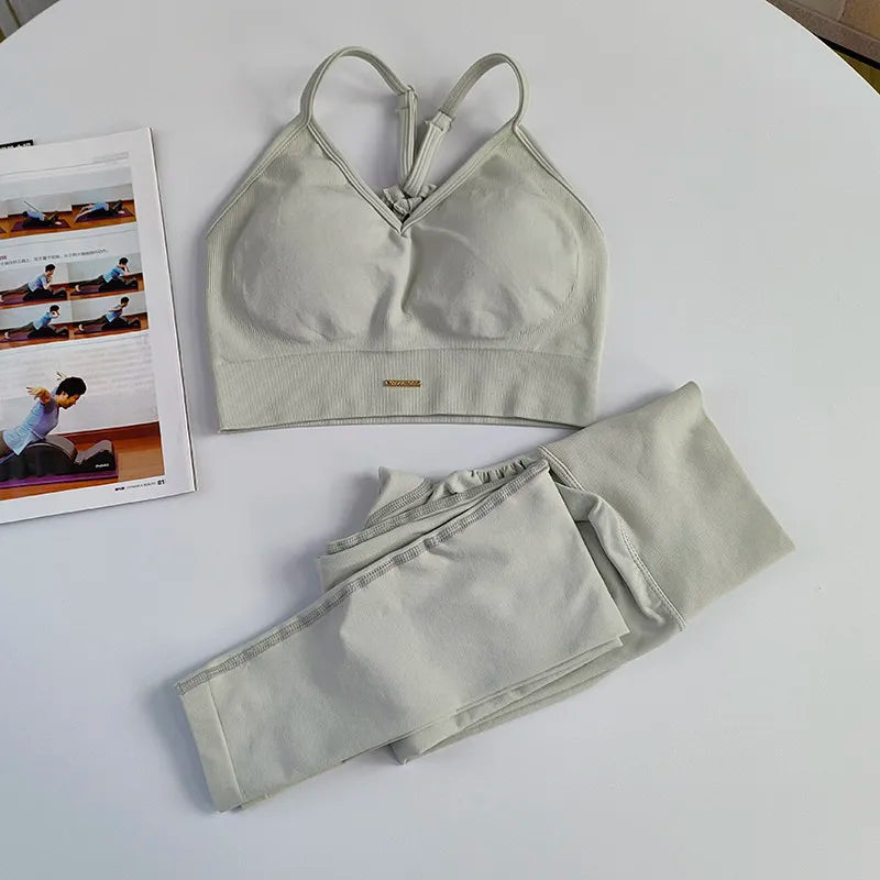 Nahtloser Yoga-Anzug für Damen, hohe Taille, Sport-BH, Leggings, Fitnessstudio-Set, Fitness-Anzug, Workout-Leggings-Set, Pilates-Sportbekleidungs-Outfit