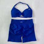 AYBL 2-teiliges Yoga-Set Gym-Set Damen Träger-Yoga-BH Top Hohe Taille Workout Scrunch Shorts Sportanzug Nahtloses Yoga-Set Fitness