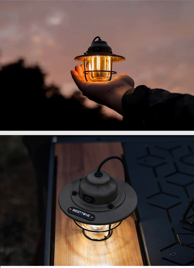 Tragbare Campinglaternen Retro Hängezeltlampe Wasserdichte Dimmbare Campinglampe 1200mAh für Wandern Angeln Notfalllaterne