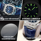 POEDAGAR Top Luxus Quadratische Herrenuhr Datum Wasserdicht Leuchtend Herren Armbanduhr Hochwertige Leder Herren Quarzuhren+Box Reloj