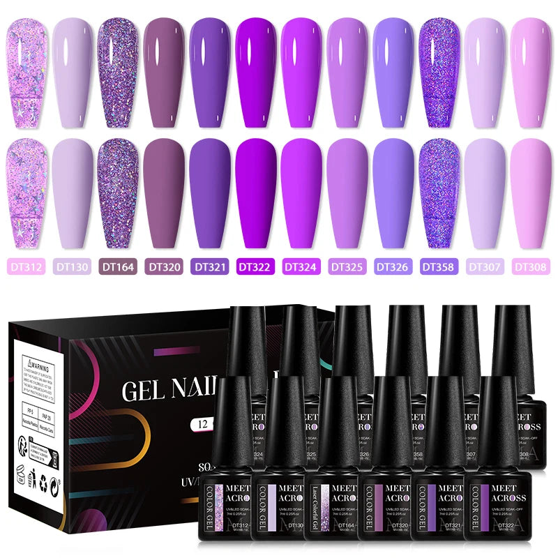 MEET ACROSS 12tlg/Set 7ml Macaron Gel Nagellack mit Box Semi-permanenter UV-Gel Soak Off Nail Art Kit Nagellack für Maniküre