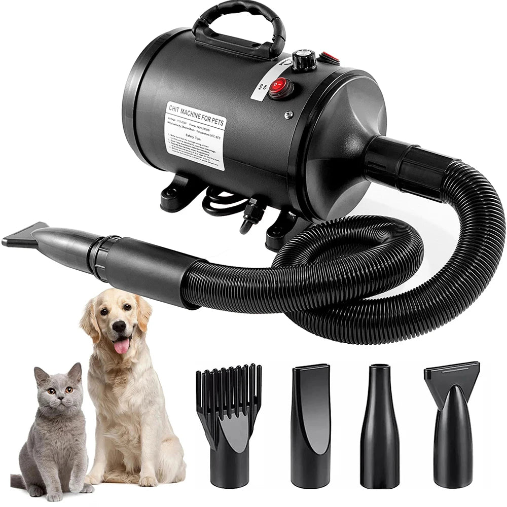 Podofo 5.2HP/ 2800W Hochgeschwindigkeits-Hundeföhn, einstellbare Temperatur und Geschwindigkeit, Haustierfön mit 4 Düsen und Kamm für die Tierhaarpflege