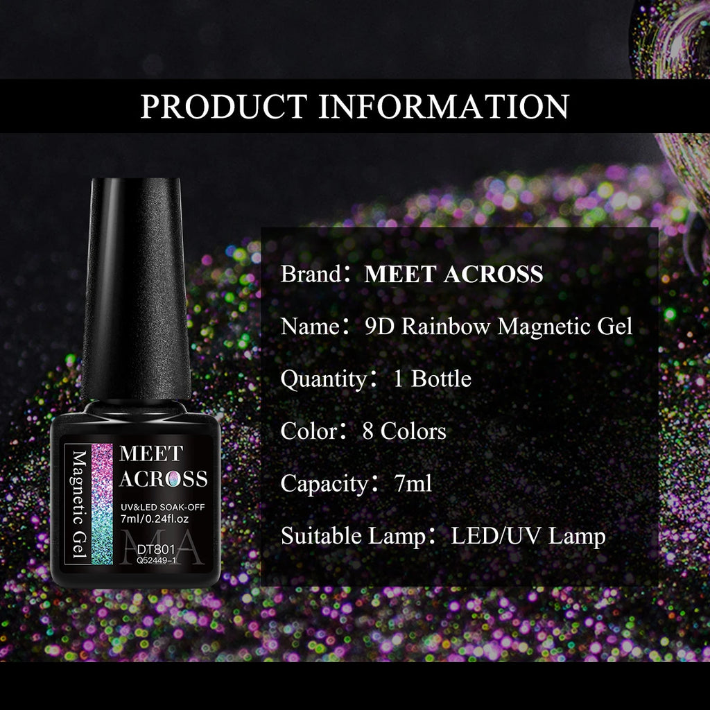 MEET ACROSS 3Pcs/Set 9D Cat Magnetic Gel Nail Polish With Magnetic Stick Semi Permanent Soak Off Nail Art UV LED Gel Varnish Kit