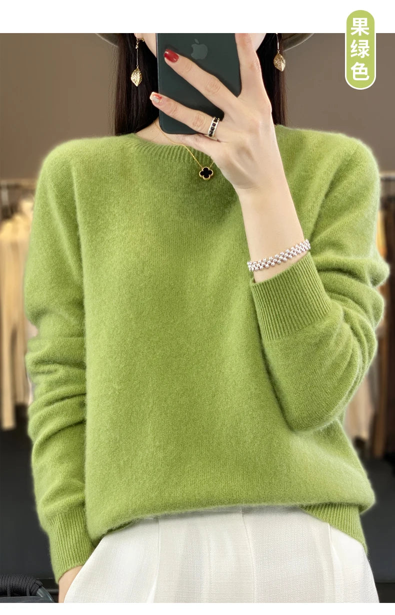100 % Merinowolle Pullover Damen O-Ausschnitt Kaschmir Strickwaren Female Pullover Herbst Winter Freizeit Oberteile Einfarbig Weiche Kleidung