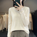 Damen 100% Merinowolle Pullover V-Ausschnitt Basic Pulli Herbst Winter Kaschmir Kleidung Langarm Weiche Strickware Oberteile Unifarben