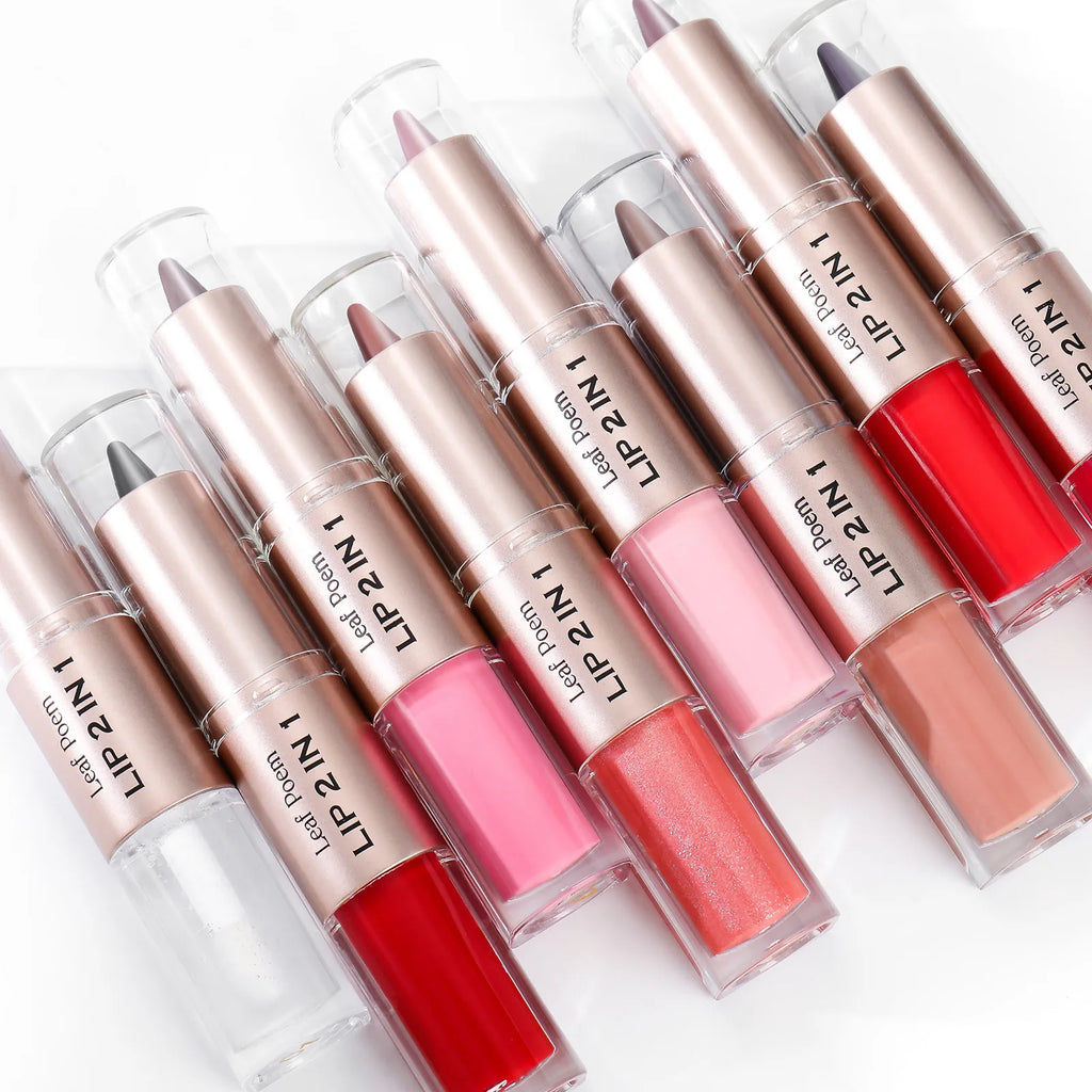 Schwarzer brauner, spitz zulaufender Lipliner-Konturenstift, doppelseitiger Spiegel, aufpolsternder Lippenglanz, kristallklarer Lipgloss, sexy roter Lippen-Tint-Make-up