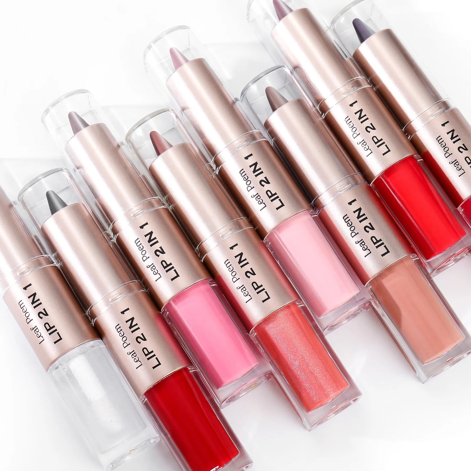 Schwarzer brauner, spitz zulaufender Lipliner-Konturenstift, doppelseitiger Spiegel, aufpolsternder Lippenglanz, kristallklarer Lipgloss, sexy roter Lippen-Tint-Make-up