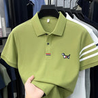 Luxusmarke Herren hochwertiges Kurzarm-Poloshirt Revers Stickerei Welpe Manschette Streifen T-Shirt Business Freizeit Herrenbekleidung