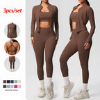 3-teiliges Sportbekleidung Yoga-Set Gym Sport-BH Reißverschlussjacke Leggings Kleidung Sportbekleidung Yoga-Anzüge für Damen Fitness-Set Trainingsanzug