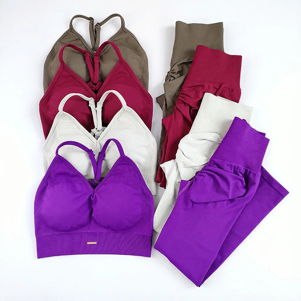Nahtloser Yoga-Anzug für Damen, hohe Taille, Sport-BH, Leggings, Fitnessstudio-Set, Fitness-Anzug, Workout-Leggings-Set, Pilates-Sportbekleidungs-Outfit