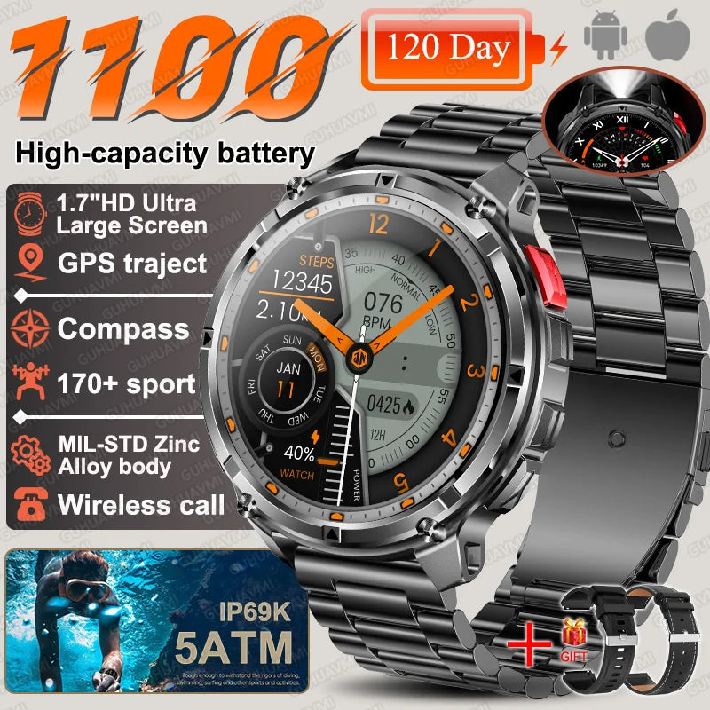 2026 Neue T-Rex3 Pro 1100mAh Akku Smartwatch GPS-Route 5ATM Wasserdicht Sport Lauf-Tracker Outdoor Kompass Militär-Smartwatch