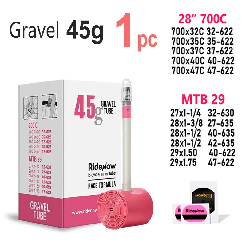 RideNow 700c TPU-Schlauch 700Cx18-32C/32-47C Rennrad Gravelbike Kunststoffventil & austauschbarer Metall-Ventilkern Außengewinde-Schlauch