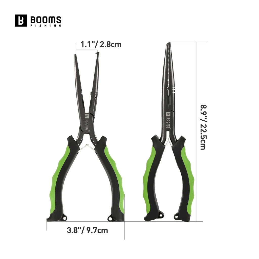 Booms Fishing F03 Multifunktions-Fischereizange 23,5 cm Gerade Langnase Edelstahl-Schnurschere Werkzeuge