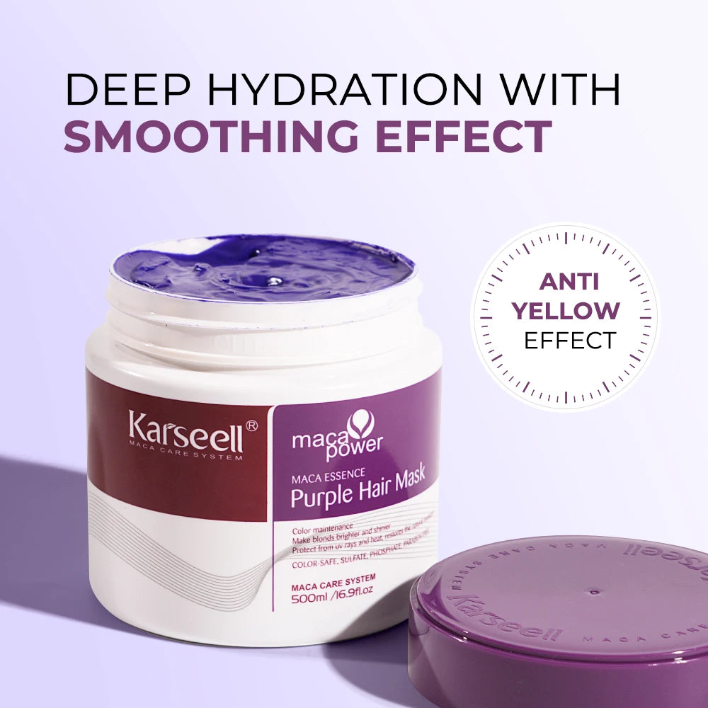 Karseell Lila Haarmaske 100ml/500ml Professionell neutralisiert Gelbstich für blondes, silbernes, graues und gesträhntes Haar