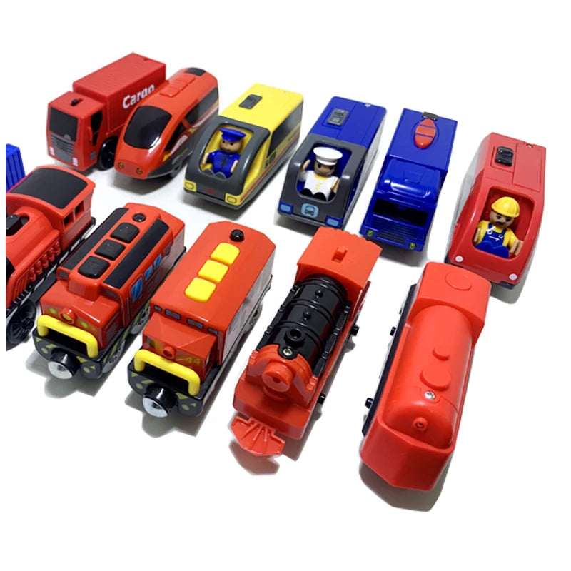 Elektrische Zuglokomotive Magnetisches Auto Druckguss-Modell Steckplatz passend für alle Marken Holzzugschienenbahn für Kinder Spielzeug W02