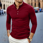 Herren T-Shirt mit Stehkragen, langärmelig, einfarbig, lässig und modisch, vielseitig und bequem, Sommer 2025
