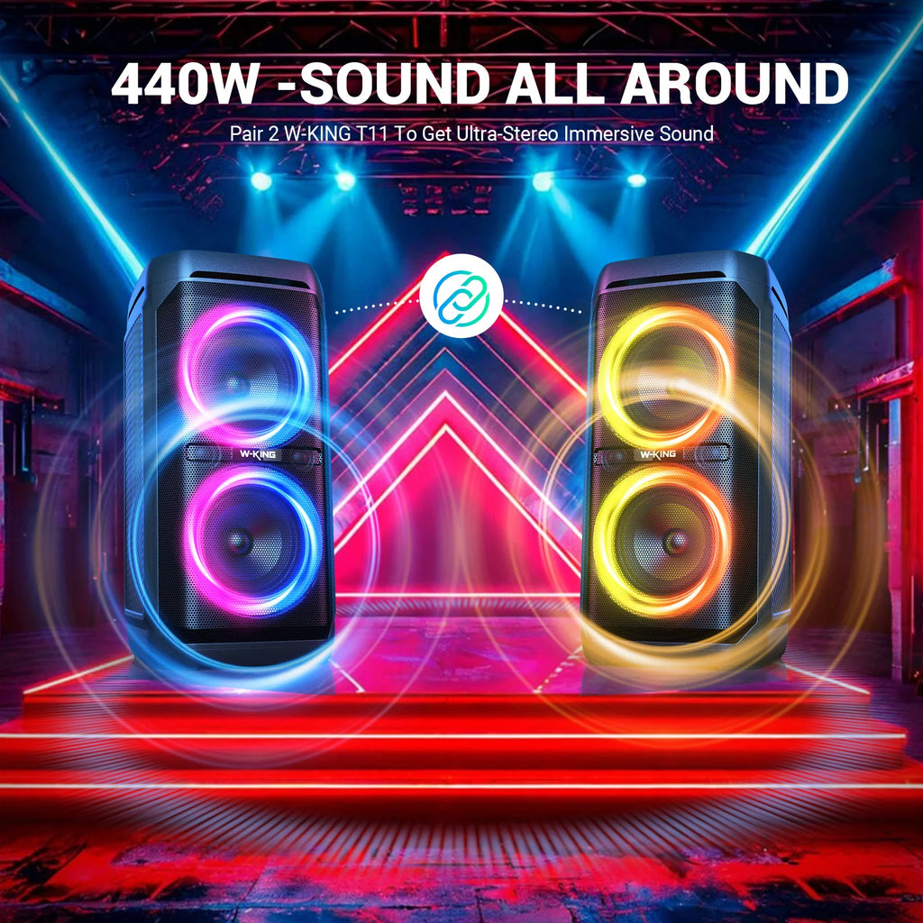W-KING 100W RMS Bluetooth Lautsprecher, IPX6 Wasserdicht, V5.3 Tragbare Party Boombox Kabellos Tiefer Bass/115dB Lauter Massiver Klang