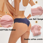 FINETOO 3er-Pack Damen Baumwollunterwäsche Slips Sexy Spitze Brasilianischer Slip Niedrige Taille Blumenmuster Einfarbig G-String Atmungsaktive Dessous