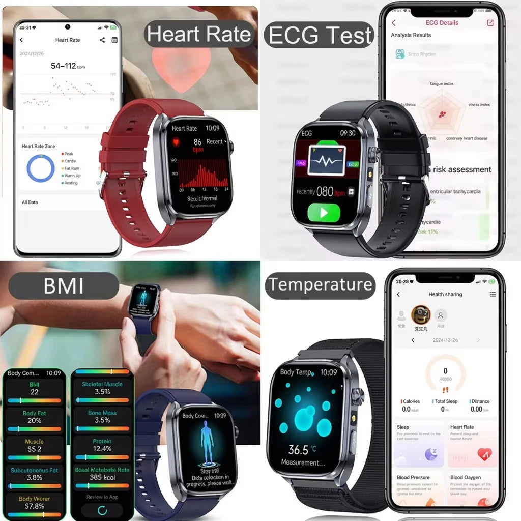 Neue Gesundheitsuhr Harnsäure Blutdruck Blutsauerstoff Körperanalyse Körperfett Smartwatch EKG+PPG Bluetooth Anruf Uhr Frauen Männer