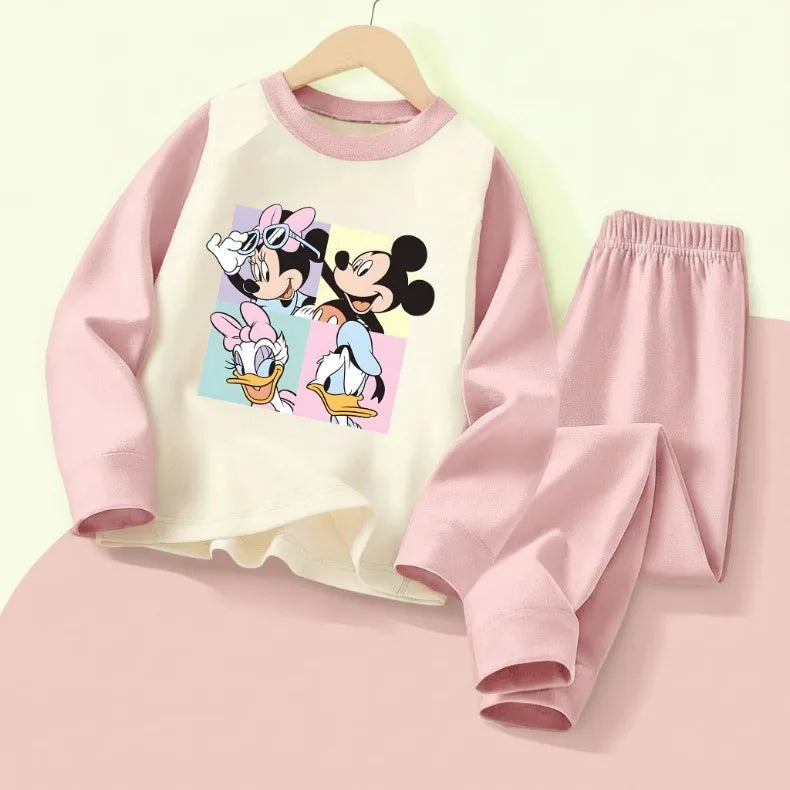 DISNEY Herbst und Winter Mädchen Bequemes Weiches Schlafanzug-Set Kinder Freizeit-Hauskleidung-Set Minnie-Druck Kinder Pyjamas 0-10 Jahre