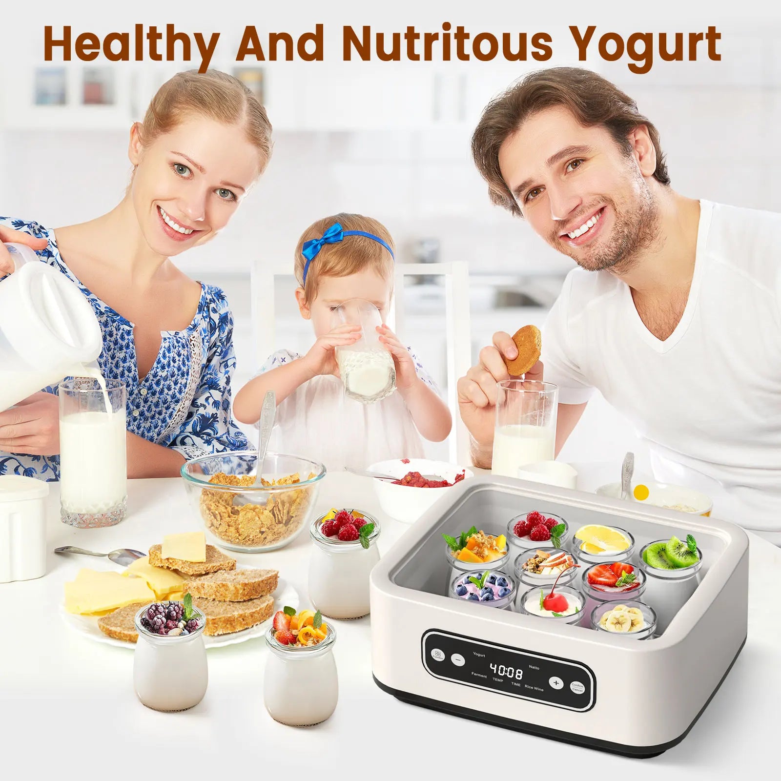 Umweltfreundlicher Probiotischer Joghurtbereiter mit Timer Intelligente Konstanttemperatur-Fermentiermaschine für Joghurt, Natto, Reiswein
